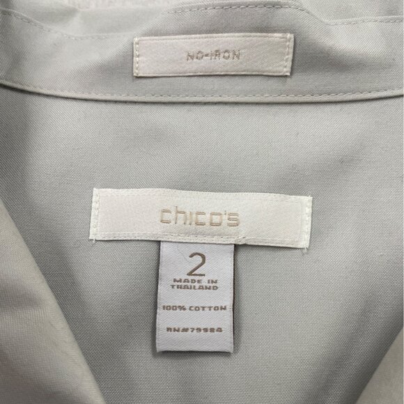Chicos No-Iron 3/4 Sleeve Button-Up Shirt Size 2 100% Cotton Light Gray Womens - Picture 4 of 6